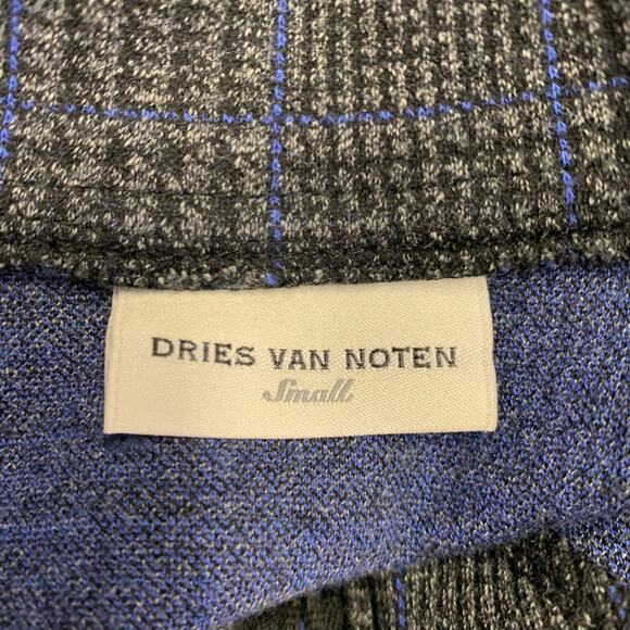DRIES VAN NOTEN Size S Black Charcoal Glenplaid Cotton Blend 1/4 Zip Pullover - Picture 5 of 6